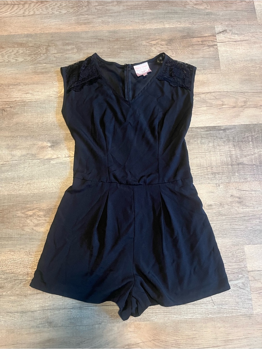 Romeo & Juliet Couture Vintage Black Romper with Lace Shoulders size S